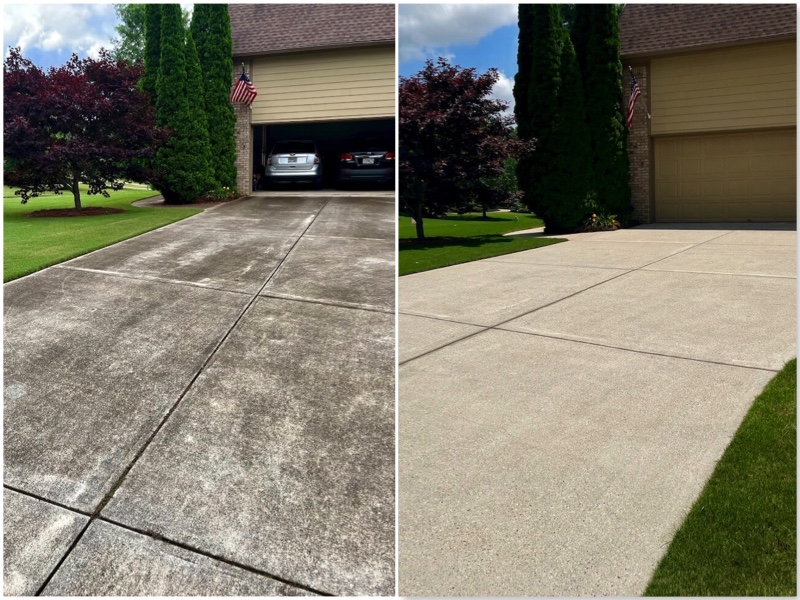 Pressure Washing in Alpharetta - Pressure Washed driveway before and after photo